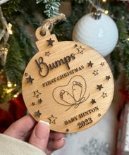 Load image into Gallery viewer, Personalized "Bump's First Christmas" Wooden Ornament - Customizable Pregnancy Keepsake