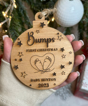 Load image into Gallery viewer, Personalized "Bump's First Christmas" Wooden Ornament - Customizable Pregnancy Keepsake
