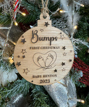 Load image into Gallery viewer, Personalized "Bump's First Christmas" Wooden Ornament - Customizable Pregnancy Keepsake