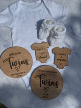 Load image into Gallery viewer, Twin Pregnancy announcement | We are having a baby Flat Lay Prop | Children's Photo Prop Surprise Twins Reveal | Baby coming soon