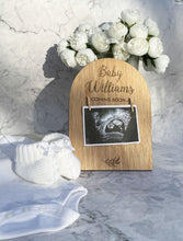 Load image into Gallery viewer, Personalized Wooden Pregnancy Announcement Sign - Baby Coming Soon