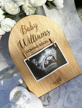 Load image into Gallery viewer, Personalized Wooden Pregnancy Announcement Sign - Baby Coming Soon