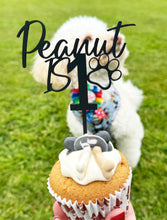 Load image into Gallery viewer, Peanut's 1st Birthday Dog Cake Topper – Customizable Paw Print Design for Pet Celebrations