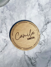 Load image into Gallery viewer, Personalized Wooden Coaster with Engraved Name – Custom Camila Smith Design for Home or Office