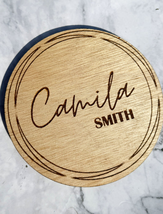 Personalized Wooden Coaster with Engraved Name – Custom Camila Smith Design for Home or Office
