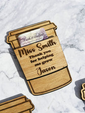 Load image into Gallery viewer, Personalized Teacher Appreciation Gift - Engraved Wooden Coffee Cup Money/Card Holder