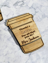Load image into Gallery viewer, Personalized Teacher Appreciation Gift - Engraved Wooden Coffee Cup Money/Card Holder