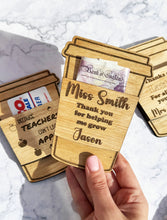 Load image into Gallery viewer, Personalized Teacher Appreciation Gift - Engraved Wooden Coffee Cup Money/Card Holder