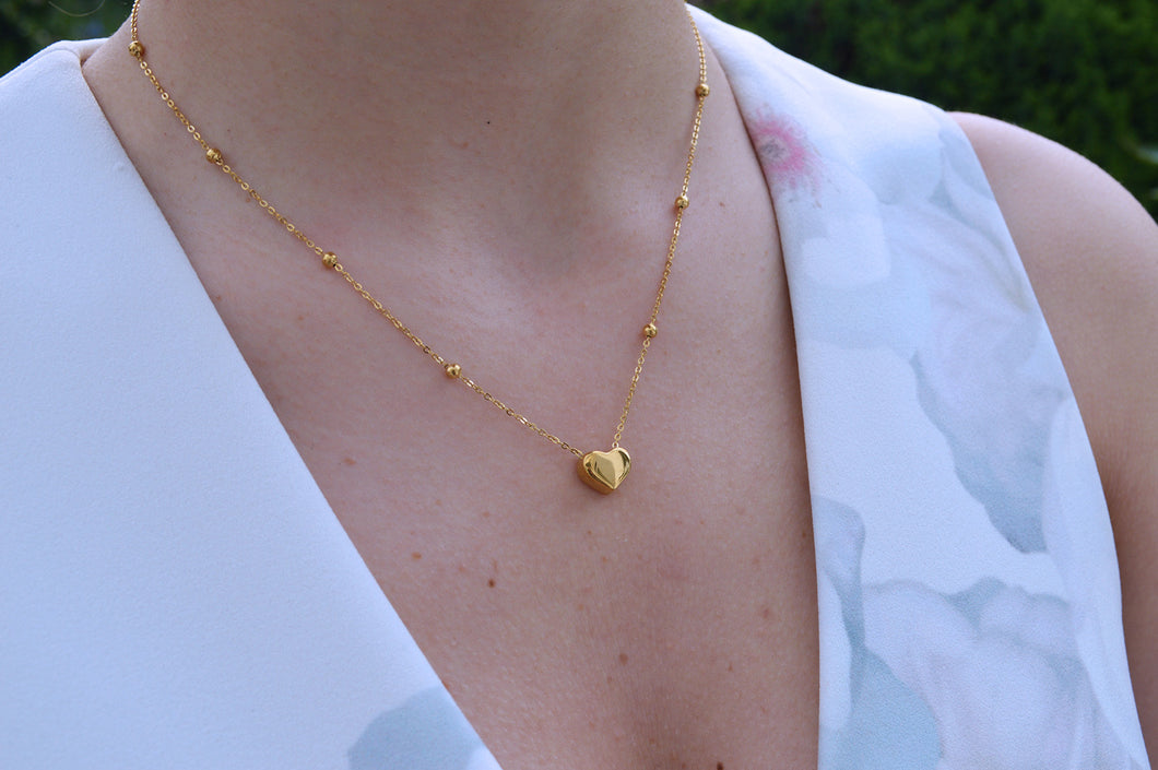 Golden Serenade, Delicate Gold Plated Necklace with Heart Pendant and Danity Chain