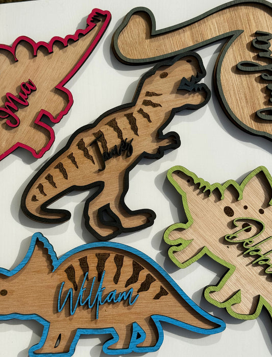 Customizable Dinosaur Wooden Door Signs - Personalized Kids Room Decor