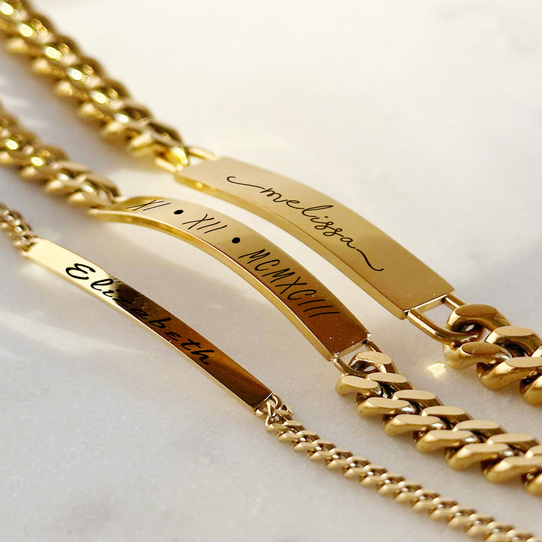 18k Gold Cuban Chain Bracelet- Name Bracelet-Engraved Bracelet