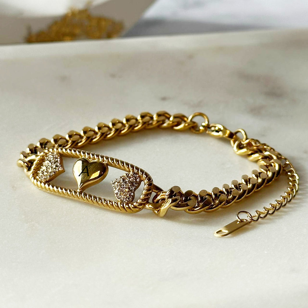 Gold Plated Heart Bracelet with Initial