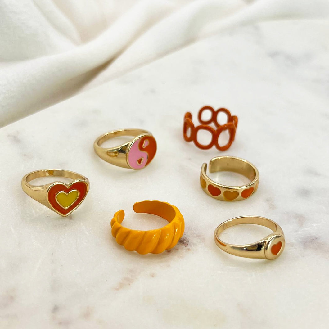 Orange Heart Ring Set